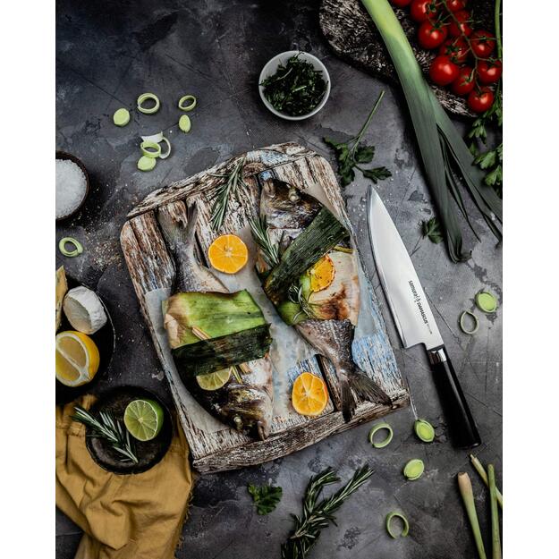 SAMURA Kochmesser Damascus 8.0 /200 mm. 67 Lagen. VG -10 Stahlkern, G-10 