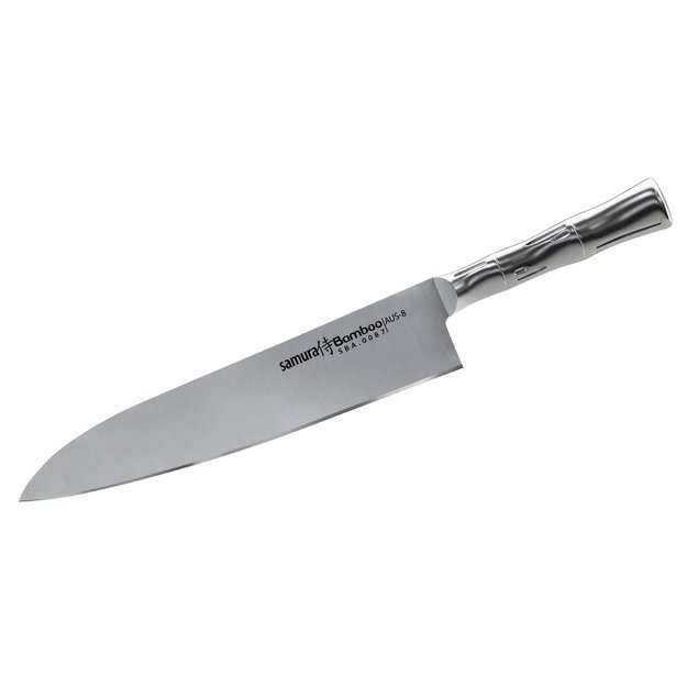 SAMURA Professional Grand Chef peilis, itin aštrus, didelis, pagamintas iš japoniško AUS 8 nerūdijančio plieno, 24 cm ašmenimis, plienine rankena, ergonomiškas, atsparus rūdims, universalus peilis, daržovių peilis