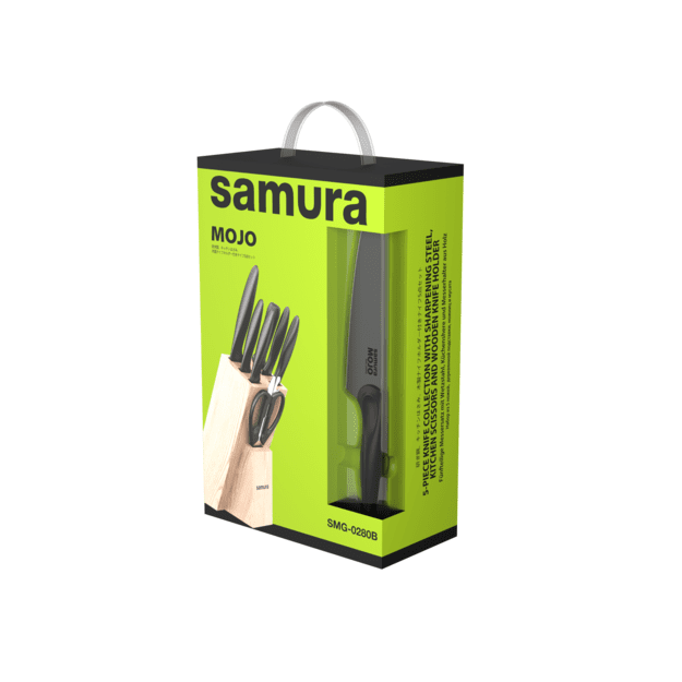 Samura MOJO 8 dalių virtuvinis peilių rinkinys su blokeliu, juodas — virtuvės, virėjo, duonos, filė, pjaustymo peiliai 