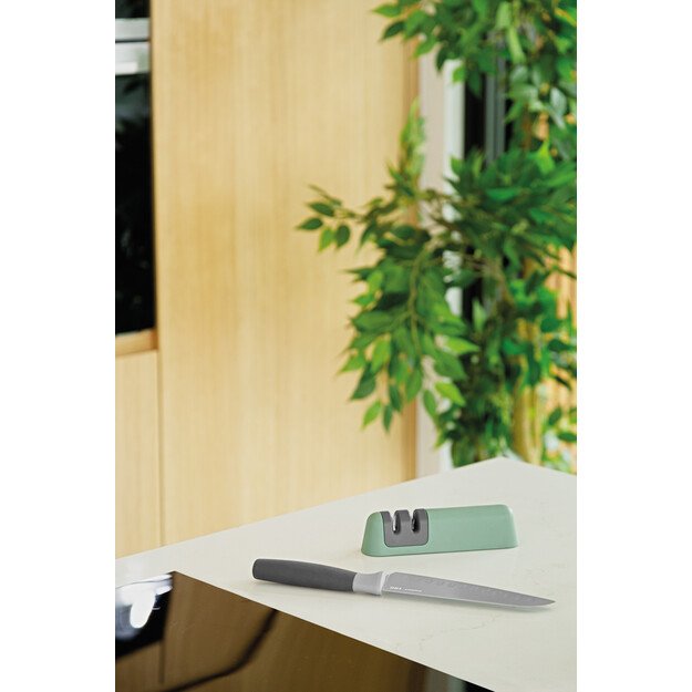 BergHOFF peilių galąstuvas - dviejų pakopų žalias modelis su stambiu/&scaron;velniu galandimu ir ergonominiu neslystančiu pagrindu 