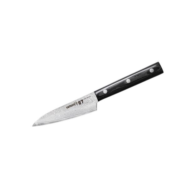 Samura Damascus 67 skutimo peilis 3.9 - aukščiausios kokybės japoniškas plieninis virtuvinis peilis su 67 sluoksniais, skirtas tiksliam pjovimui ir kulinariniam meistriškumui.