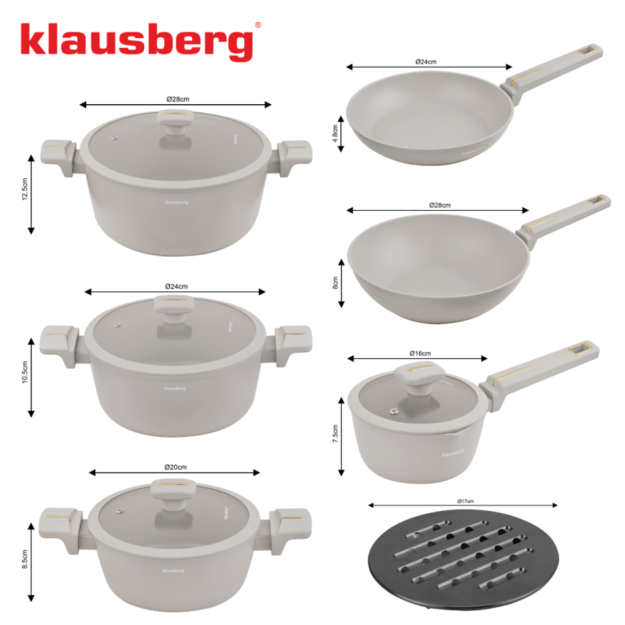 Klausberg KB-7969 12 dalių puodų rinkinys su wok keptuve, smėlio spalvos 4