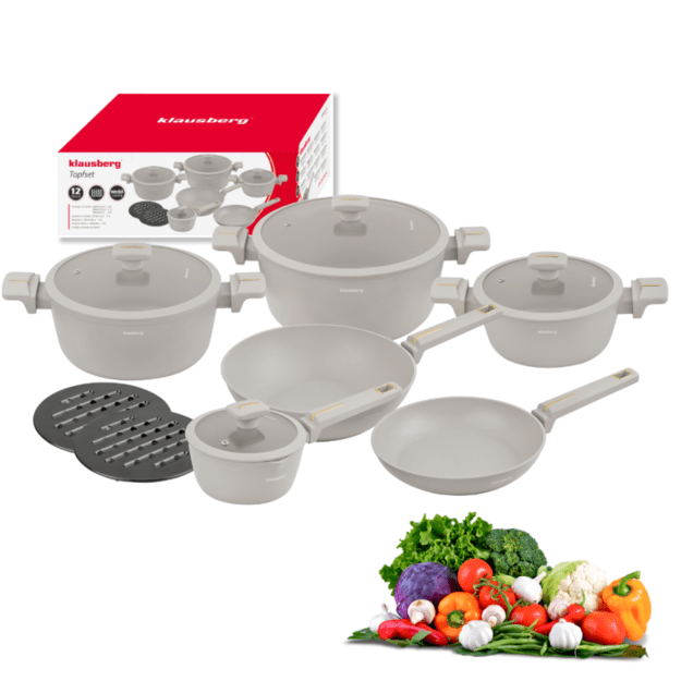 Klausberg KB-7969 12 dalių puodų rinkinys su wok keptuve, smėlio spalvos 1