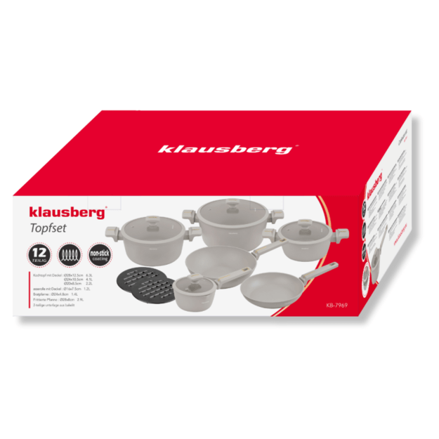 Klausberg KB-7969 12 dalių puodų rinkinys su wok keptuve, smėlio spalvos 3