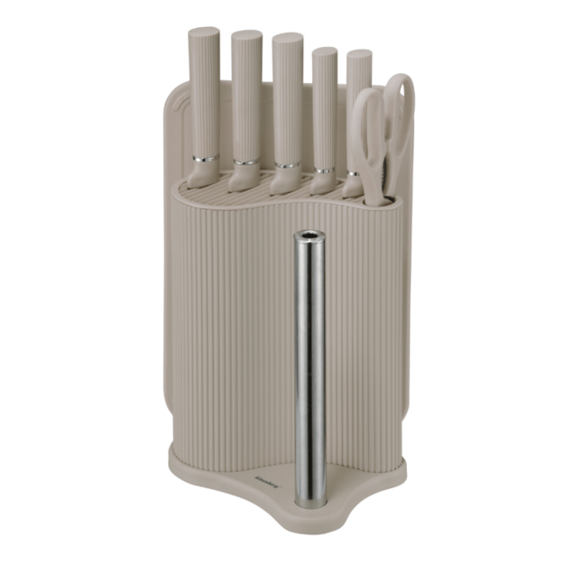 Peilių rinkinys su lentele ir rankšluosčių laikikliu 8 dalių smėlio spalvos Klausberg KB-7978