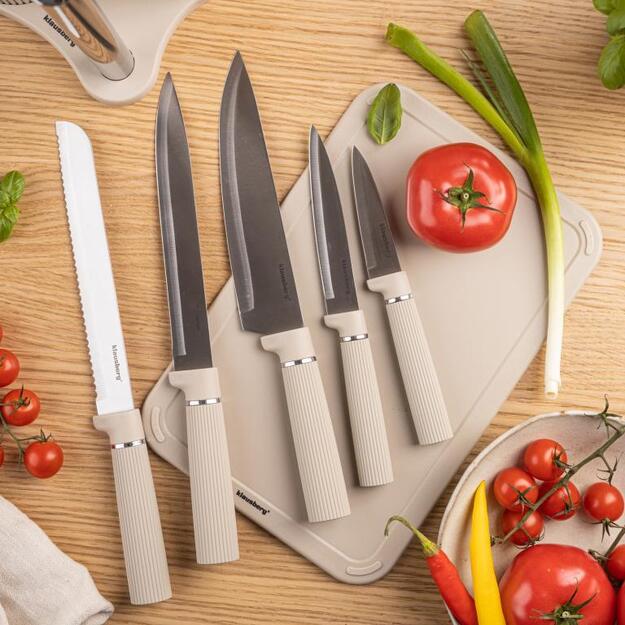 Peilių rinkinys su lentele ir rankšluosčių laikikliu 8 dalių smėlio spalvos Klausberg KB-7978 5