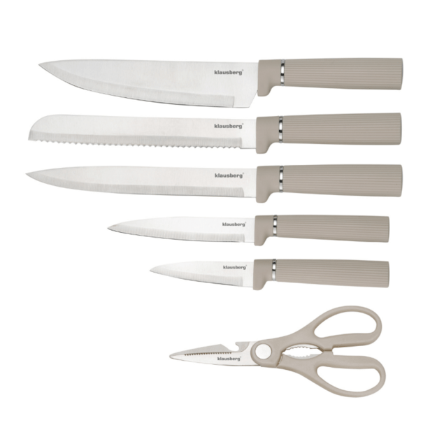 Peilių rinkinys su lentele ir rankšluosčių laikikliu 8 dalių smėlio spalvos Klausberg KB-7978 1