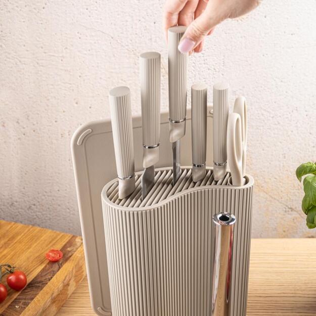 Peilių rinkinys su lentele ir rankšluosčių laikikliu 8 dalių smėlio spalvos Klausberg KB-7978 7