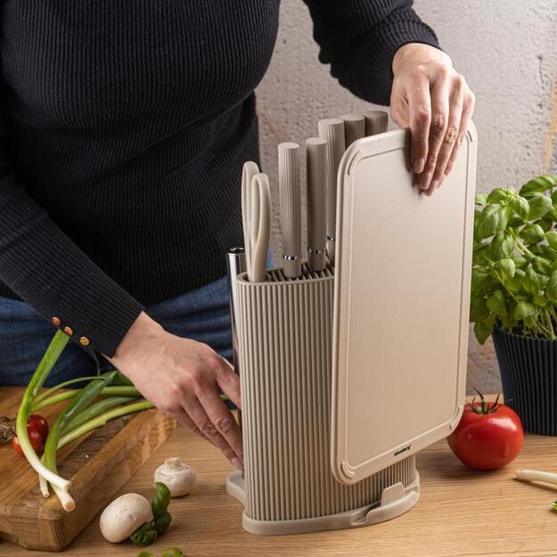 Peilių rinkinys su lentele ir rankšluosčių laikikliu 8 dalių smėlio spalvos Klausberg KB-7978 3