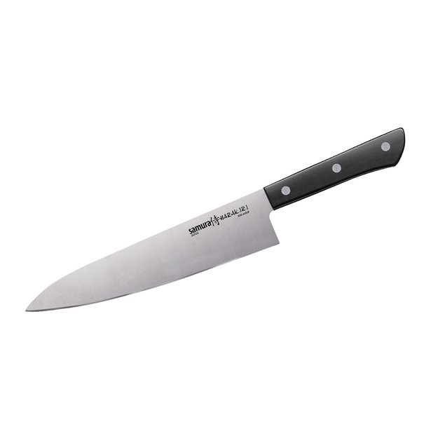 Samura HARAKIRI šefų peilis 208 mm (8,2 ) – juodas, profesionalus universalus peilis, 58 HRC, ergonomiška rankena 
