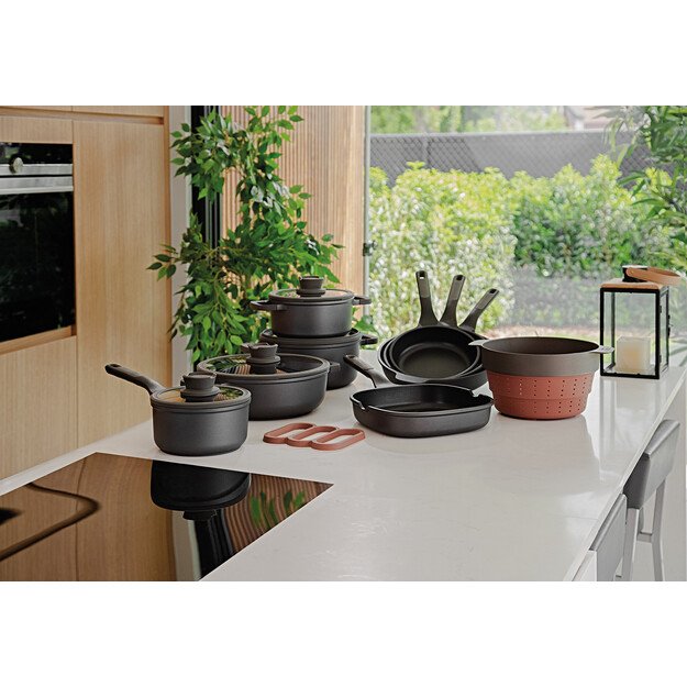 BergHOFF 24 cm keptuvė - Stone+ serija, ekologiška neprideganti keptuvė su lieto aliuminio korpusu, skirta Downdraft sistemoms 