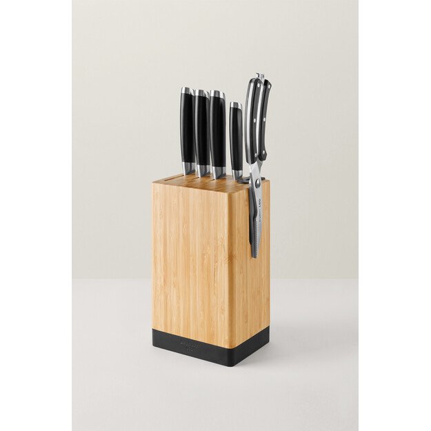 BergHOFF 5 dalių peilių blokas - Graphite serija su Azijos įkvėptais peiliais, galąstuvu ir magnetiniu šonu 