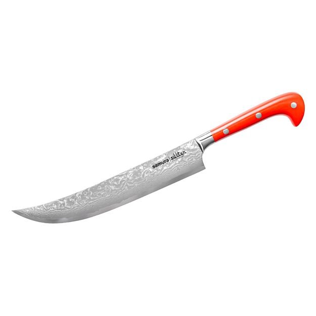 SAMURA Profi Damast Chefmesser 210mm Klinge aus japanisch AUS 8 Edelstahl, Ultra scharf,ergonomischer G10 Carbon Handgriff, rostfrei, Damastmesser, damaszener Rot 