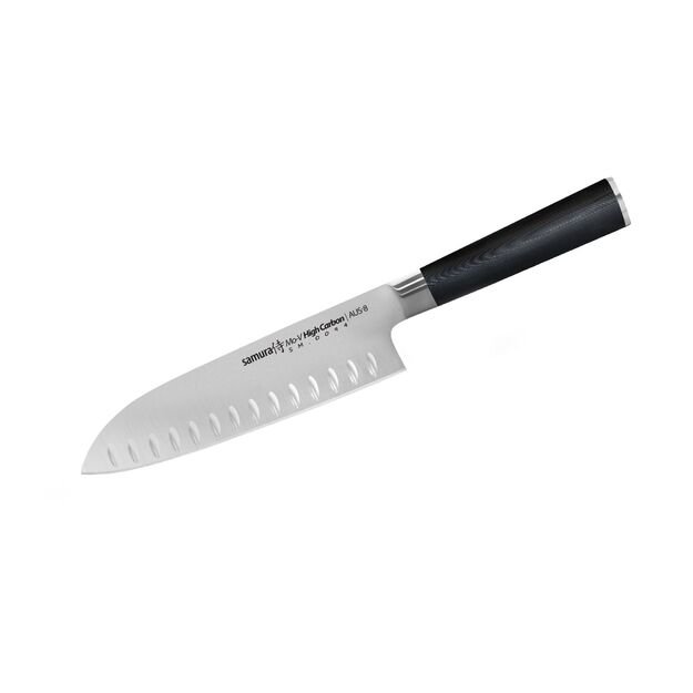 Samura MO-V 7  Santoku Knife - Hollow Ground Japanese Steel Kitchen Utility Knife for Precision Cutting and Culinary Excellence 
