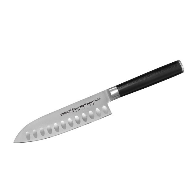 SAMURA MO-V Santokumesser, 138 mm, Hochleistungs-japanischer Edelstahl, rasiermesserscharfe Kante, ergonomischer Griff 