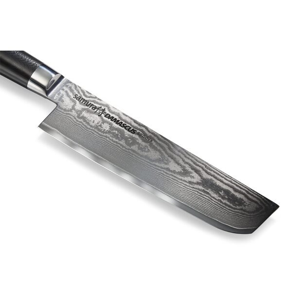 SAMURA Damascus - profesionalus japoniškas Nakiri virtuvinis peilis, 240 mm G-10 rankena. Kietumas 61 HRC.