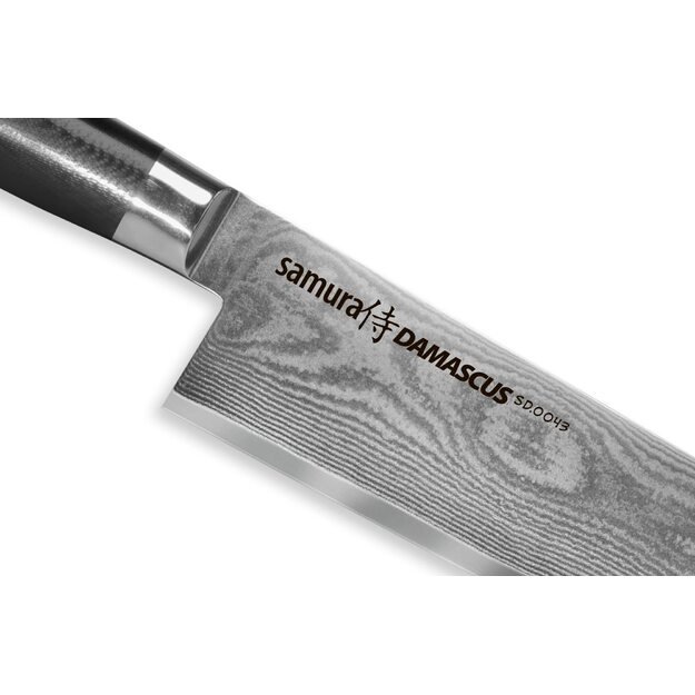 SAMURA Damascus - profesionalus japoniškas Nakiri virtuvinis peilis, 240 mm G-10 rankena. Kietumas 61 HRC.