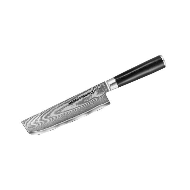 SAMURA Damascus - profesionalus japoniškas Nakiri virtuvinis peilis, 240 mm G-10 rankena. Kietumas 61 HRC.