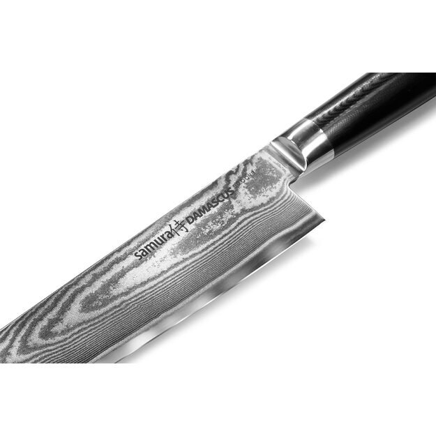 SAMURA Damascus - profesionalus japoniškas Nakiri virtuvinis peilis, 240 mm G-10 rankena. Kietumas 61 HRC.