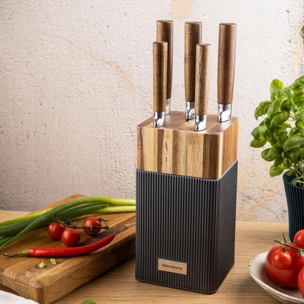 Peilių rinkinys 6 dalių su akacijos medienos stovu Klausberg KB-7983 2