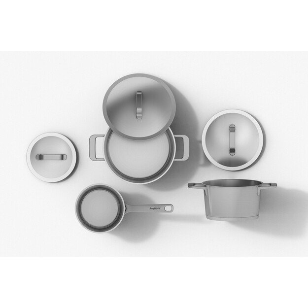 BergHOFF 10 dalių puodų rinkinys - perdirbto nerūdijančio plieno indai su dangčiais visų tipų viryklėms, tinka indukcijai 