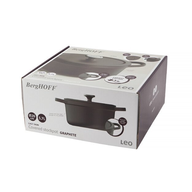 BergHOFF 26 cm ketaus puodas - Graphite serija su laistymo dangčiu lėtam gaminimui 