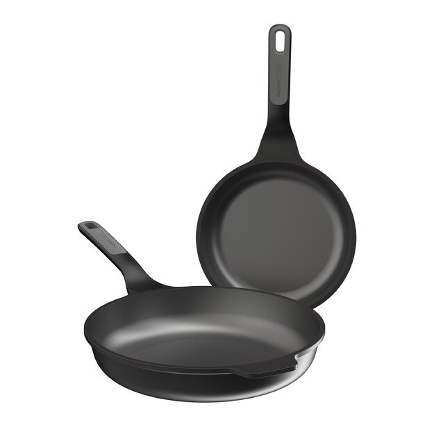 BergHOFF 3 dalių keptuvių rinkinys - Uqonic Downdraft serija su 24 cm ir 28 cm keptuvėmis ir dangčiu 