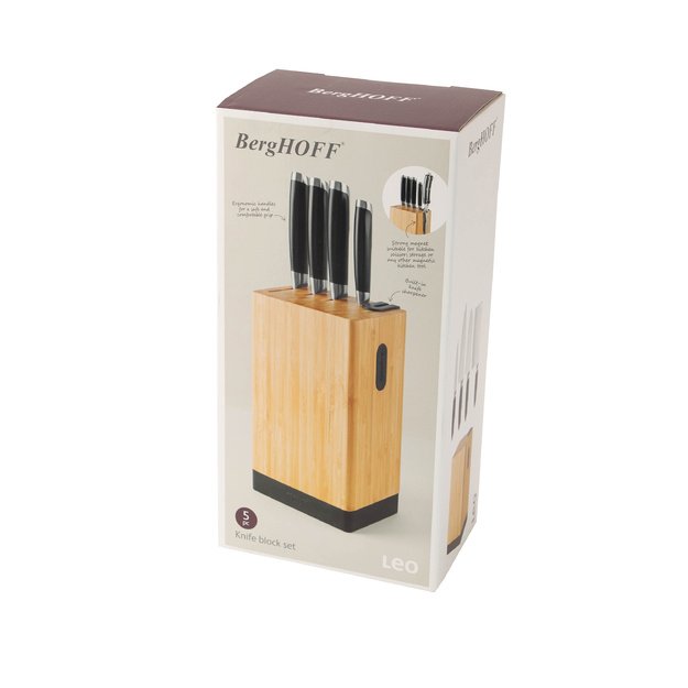 BergHOFF 5 dalių peilių blokas - Graphite serija su Azijos įkvėptais peiliais, galąstuvu ir magnetiniu &scaron;onu 