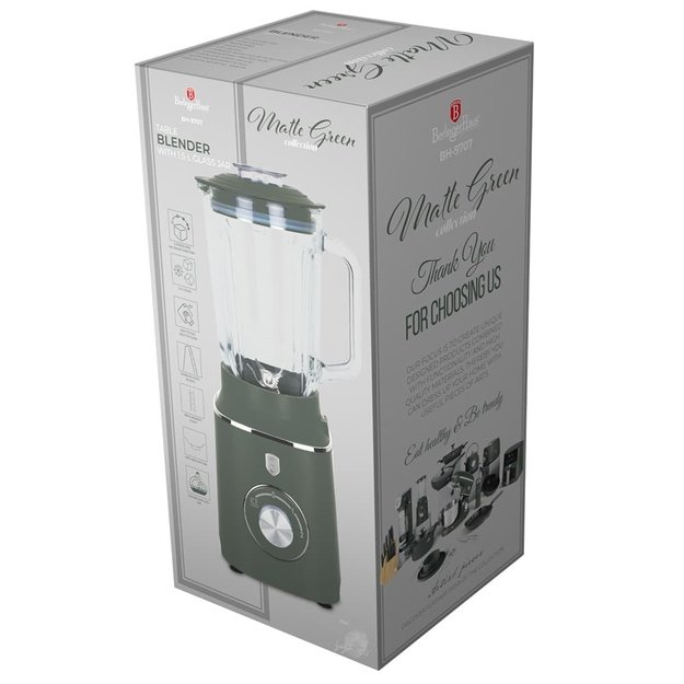 Berlinger Haus BH-9707 stalinis trintuvas su stikliniu indu 1,5 l 1000 W, matinė žalia