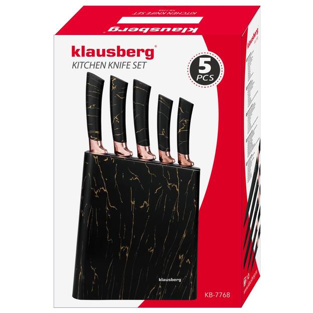 Klausberg virtuvinių peilių rinkinys su juodu stovu ir rudos spalvos dizainu, 6 vnt., KB-7768