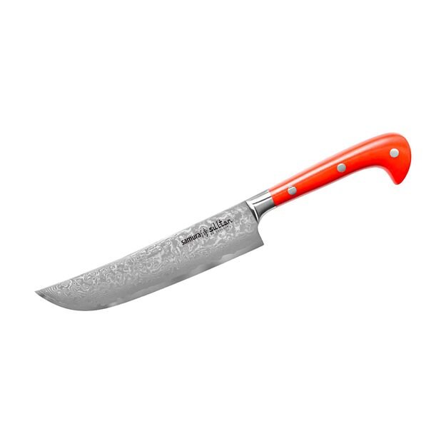 SAMURA Profi Damast Chefmesser, ultra scharf, 16,5 cm Klinge aus japanisch AUS 8 Edelstahl, ergonomischer G10 Carbon Handgriff, rostfrei, Damastmesser, damaszener (Rot) 