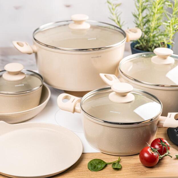 Klausberg 12 dalių puodų rinkinys su marmurine danga, kreminės spalvos, KB-7884 17
