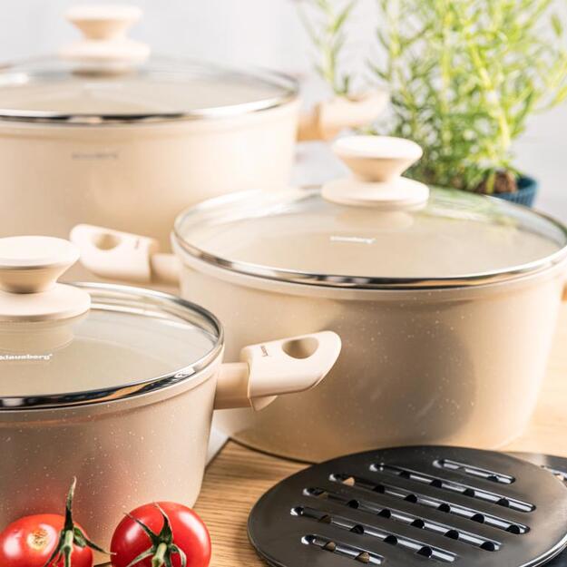 Klausberg 12 dalių puodų rinkinys su marmurine danga, kreminės spalvos, KB-7884 15