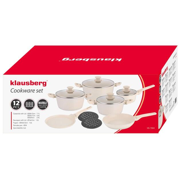 Klausberg 12 dalių puodų rinkinys su marmurine danga, kreminės spalvos, KB-7884 5