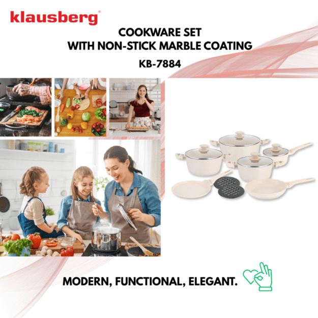 Klausberg 12 dalių puodų rinkinys su marmurine danga, kreminės spalvos, KB-7884 1
