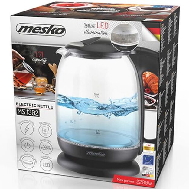 Elektrinis virdulys Mesko MS 1302B, 1.7L, stiklinis, 2200W 4