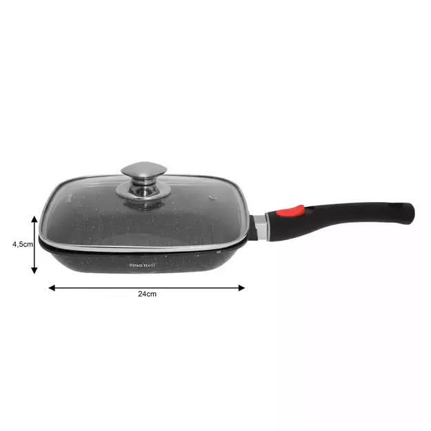 Keptuvė su dangčiu KINGHoff KH-1510, kvadratinė, 24 cm, juoda 2