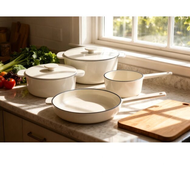 Ketaus puodų ir keptuvės rinkinys 6 dalių kreminis CS Kochsysteme Anden 2