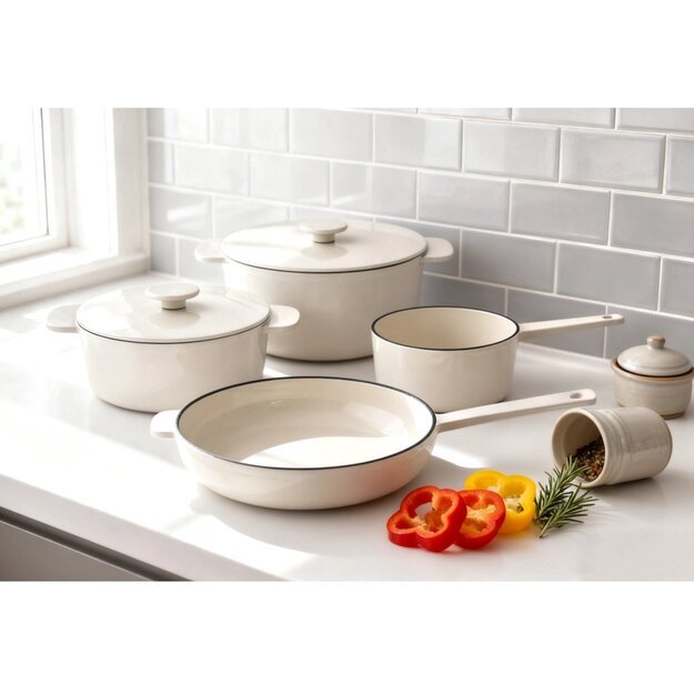 Ketaus puodų ir keptuvės rinkinys 6 dalių kreminis CS Kochsysteme Anden 1