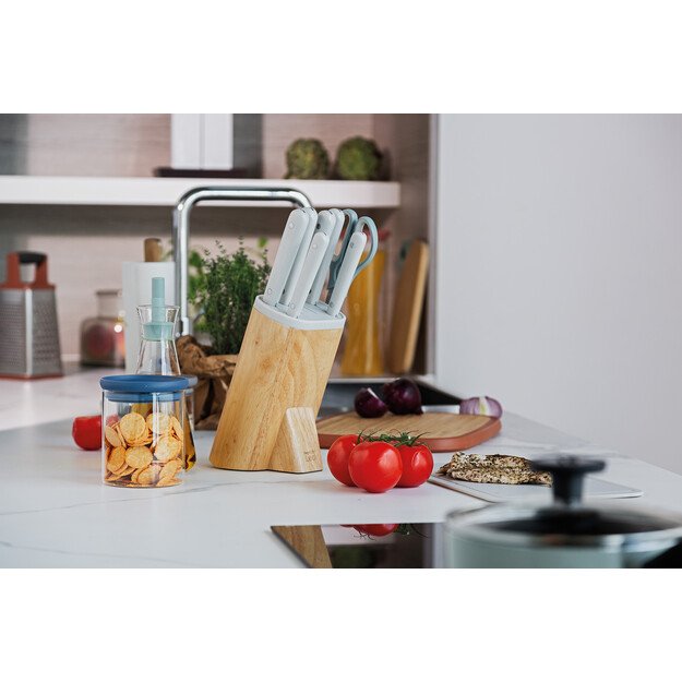 BergHOFF 7 dalių peilių blokas - Glints Spirit serija su magnetiniu &scaron;onu ir spalvotais nerūdijančio plieno peiliais 