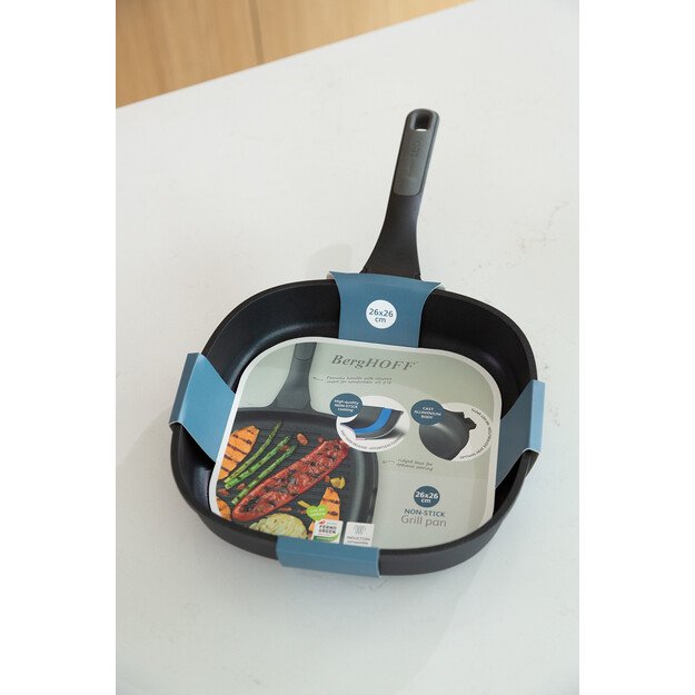 BergHOFF 26 cm grilio keptuvė - Stone+ serija su pakeltomis grilio linijomis ir pylimo įdubomis 