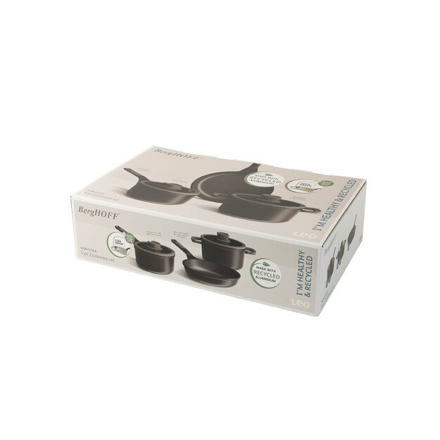 BergHOFF 5 dalių puodų rinkinys - Uqonic Downdraft serija su nepridegančia danga ir stikliniu dangčiu su sieteliu 