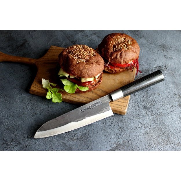 SAMURA Super 5 profesionalus japoniškas virtuvės Santoku peilis 182 mm/7.2