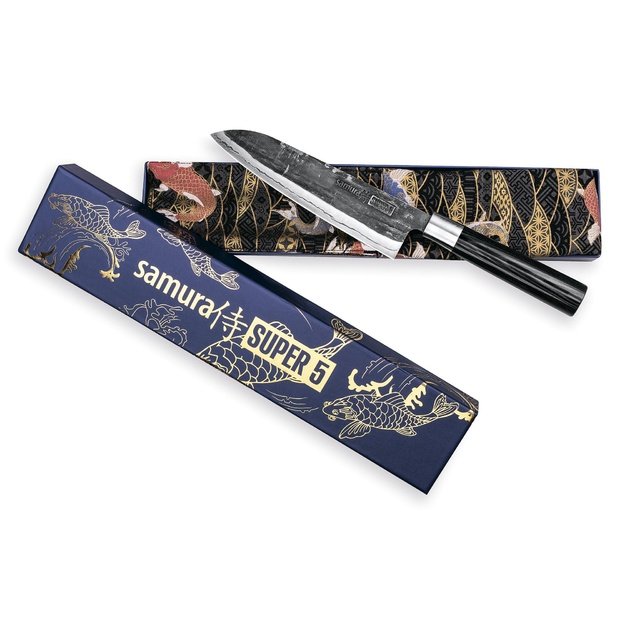 SAMURA Super 5 profesionalus japoniškas virtuvės Santoku peilis 182 mm/7.2