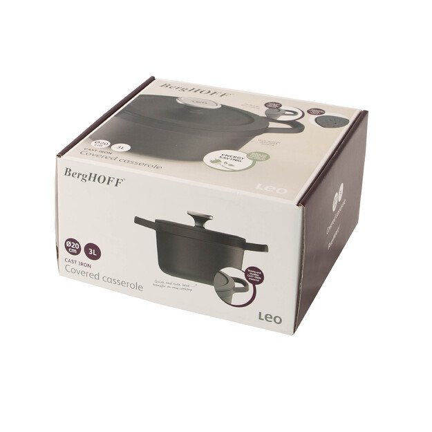 BergHOFF 20 cm troškintuvas su dangčiu - Graphite ketaus serija su laistymo dangčiu lėtam gaminimui 