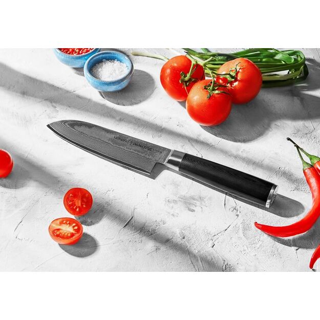 Samura Damascus 5.7  Small Santoku Knife - Premium Japanese Steel Culinary Essential for Precision Cooking and Gourmet Preparedness 