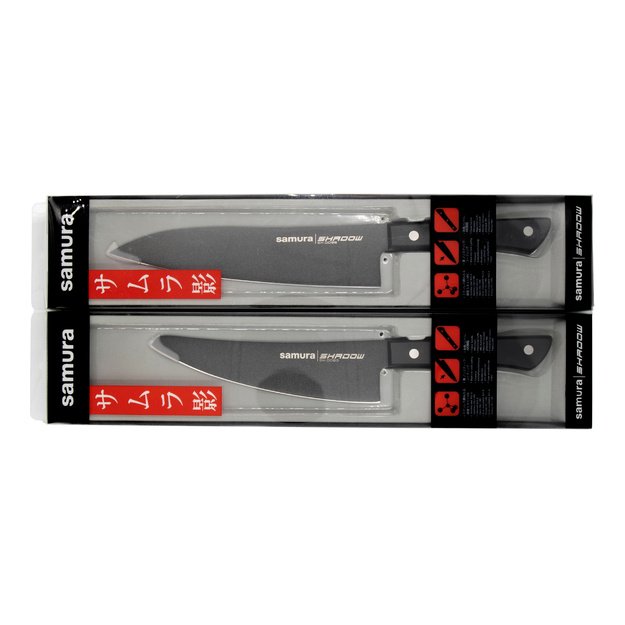 Samura SHADOW Grand Santoku virtuvinis peilis 197 mm – juodas nelimpantis danga, profesionalus pjovimas 