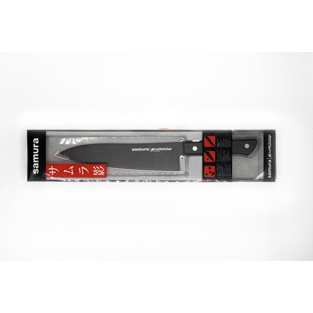 Samura SHADOW Grand Santoku virtuvinis peilis 197 mm – juodas nelimpantis danga, profesionalus pjovimas 