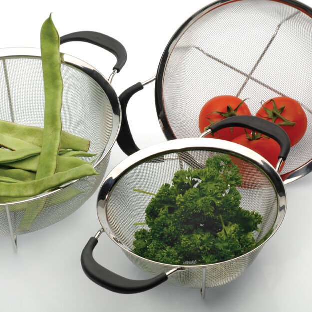 BergHOFF 19 cm apvalus sietelis - nerūdijančio plieno su smulkiu tinkleliu, sustiprintomis kojelėmis ir TPR rankenomis 