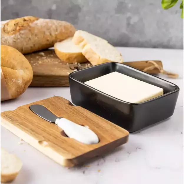 Klausberg sviestinė su mediniu dangteliu ir sviesto peiliu, juoda, KB-7784 3
